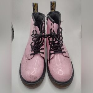 Dr. Doc Martens 1460 J Youth Kids Lace Up Boots Patent Leather Size 4 Pink A25